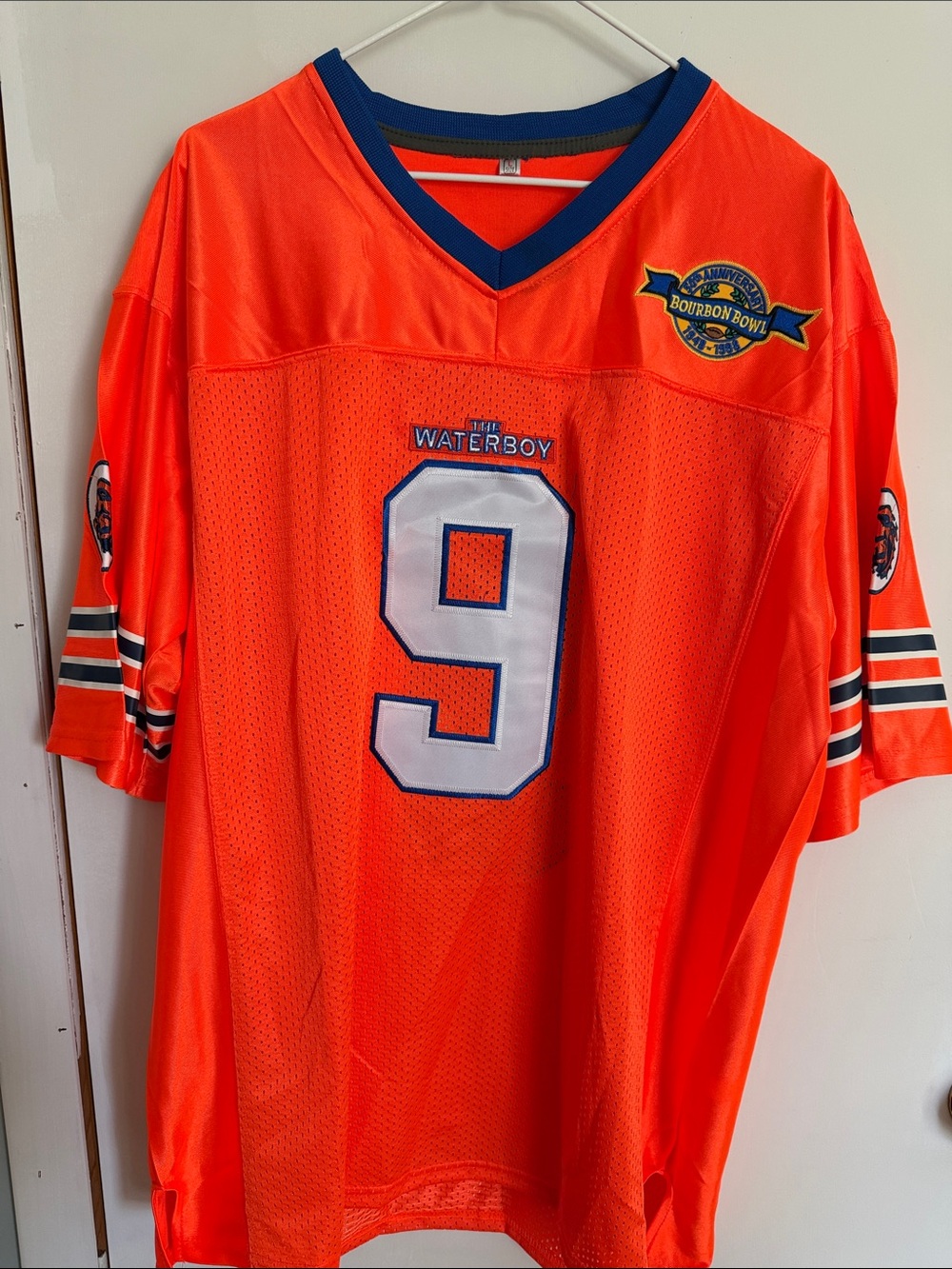 The Waterboy #9 Orange Football Jersey with Bourbon Bowl Patch